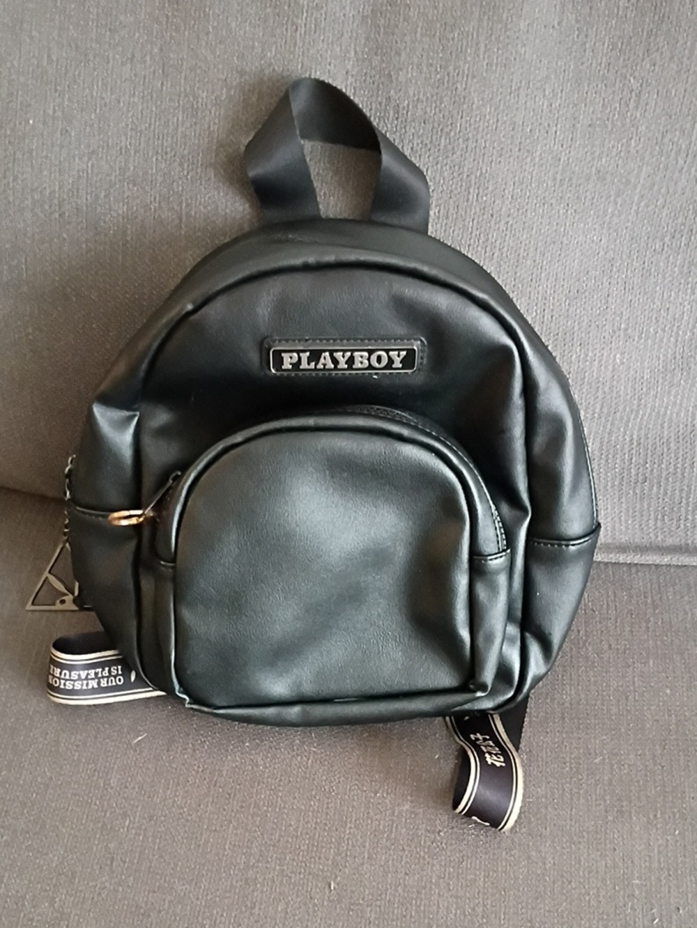 PLAYBOY Black Mini Faux Leather Backpack for Men